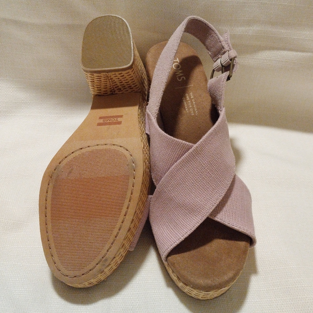 Toms Ibiza Lavender Canvas and Suede Block Heeled Low Platform Sandal - Picture 8 of 11